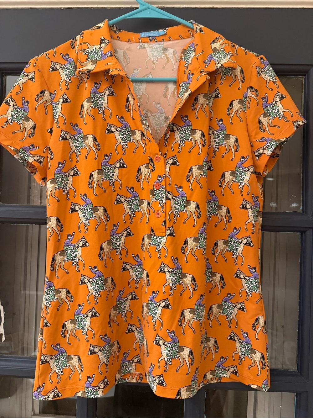 J. McLaughlin Orange and Peach Printed Equestrian/Derby print Top Size Medium